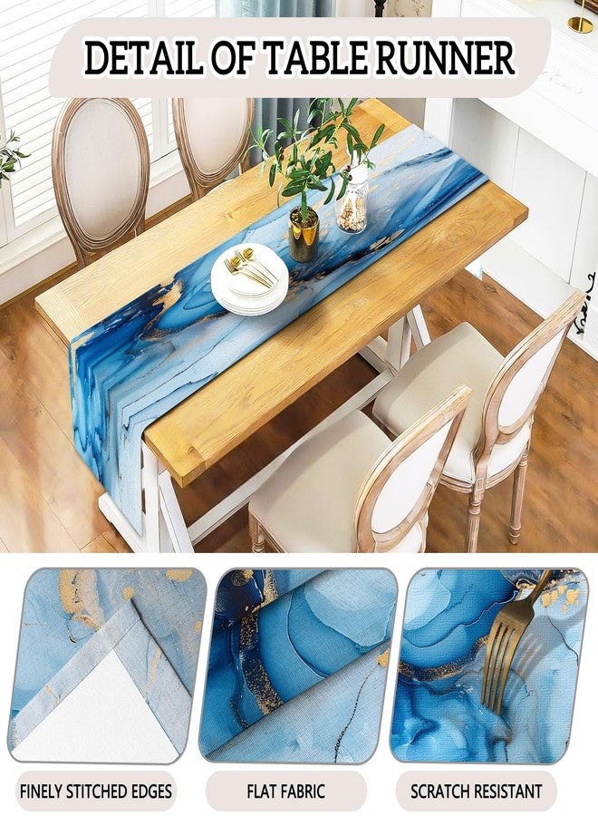 MCALK Blue Chair Covers Set of 4 and Table Runner,Stretch Marble Print Chair Slipcovers for Kitchen,Washable Removable Chair Protector Modern Chair Covers for Dining Room - Image 5